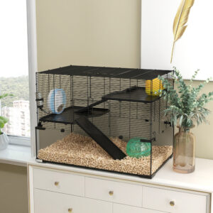 30" Hamster Cage, Gerbil Cage with Glass Basin for Small Hamsters, Black