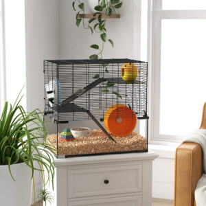 23.5" Hamster Cage, Gerbil Cage with Glass Basin for Small Hamsters, Black